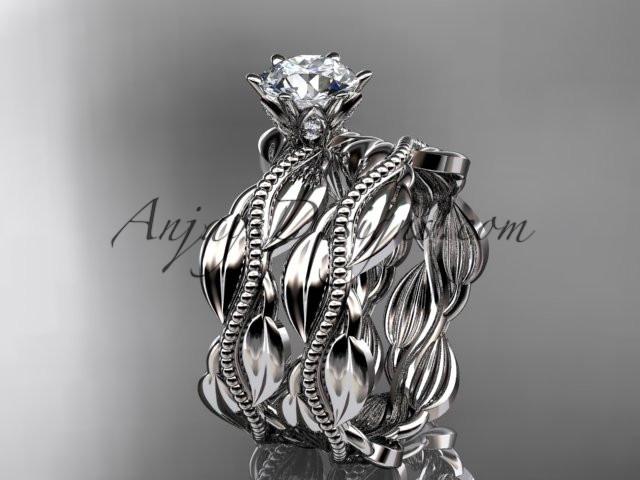 platinum leaf and vine engagement ring, wedding set ADLR258S - AnjaysDesigns