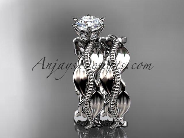 platinum leaf and vine engagement ring, wedding set ADLR258S - AnjaysDesigns