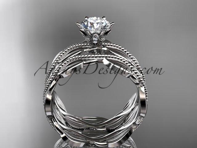platinum leaf and vine engagement ring, wedding set ADLR258S - AnjaysDesigns