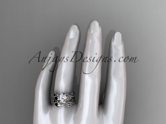 platinum leaf and vine engagement ring, wedding set with a "Forever One" Moissanite center stone ADLR258S - AnjaysDesigns