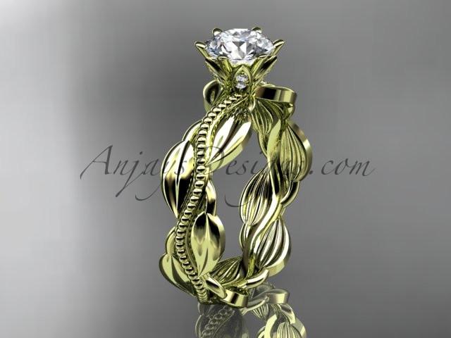 Unique 14k yellow gold leaf and vine engagement ring, wedding band ADLR258 - AnjaysDesigns