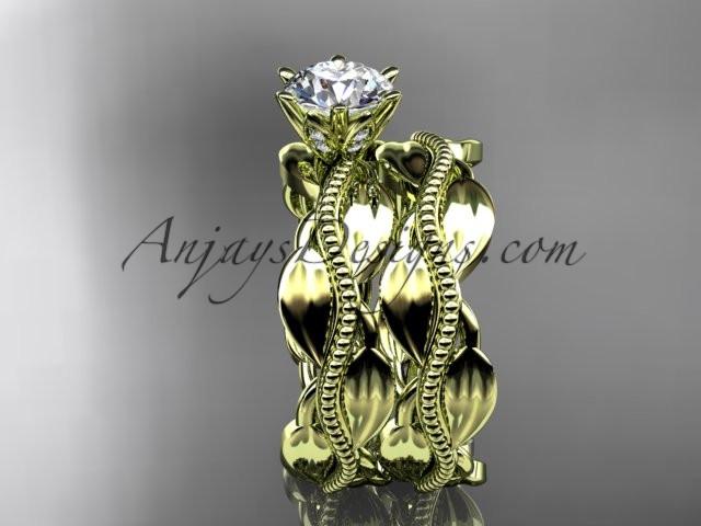 14k yellow gold leaf and vine engagement ring, wedding set ADLR258S - AnjaysDesigns