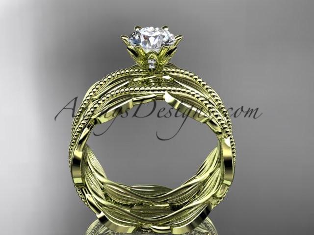 14k yellow gold leaf and vine engagement ring, wedding set ADLR258S - AnjaysDesigns