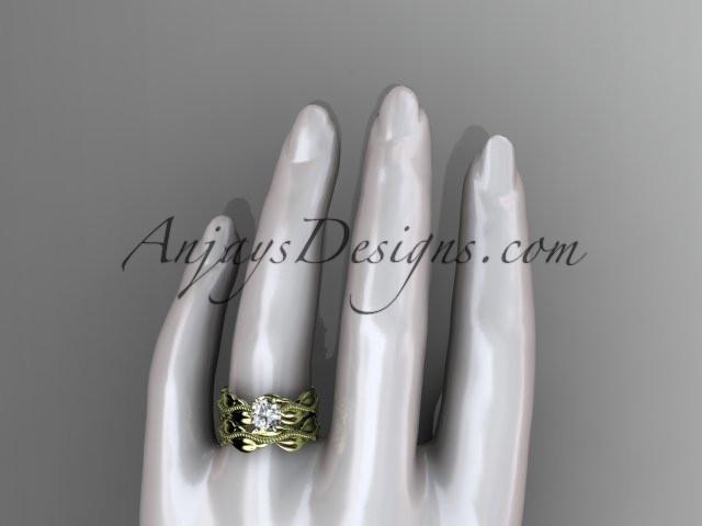 14k yellow gold leaf and vine engagement ring, wedding set ADLR258S - AnjaysDesigns