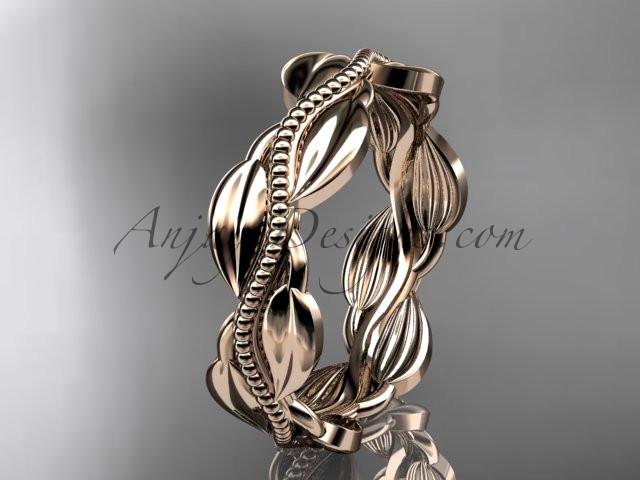 Unique 14k rose gold leaf and vine engagement ring, wedding band ADLR258B - AnjaysDesigns