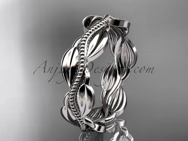 Unique 14k white gold leaf and vine engagement ring, wedding band ADLR258B - AnjaysDesigns