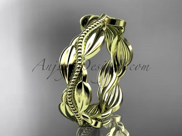 Unique 14k yellow gold leaf and vine engagement ring, wedding band ADLR258B - AnjaysDesigns