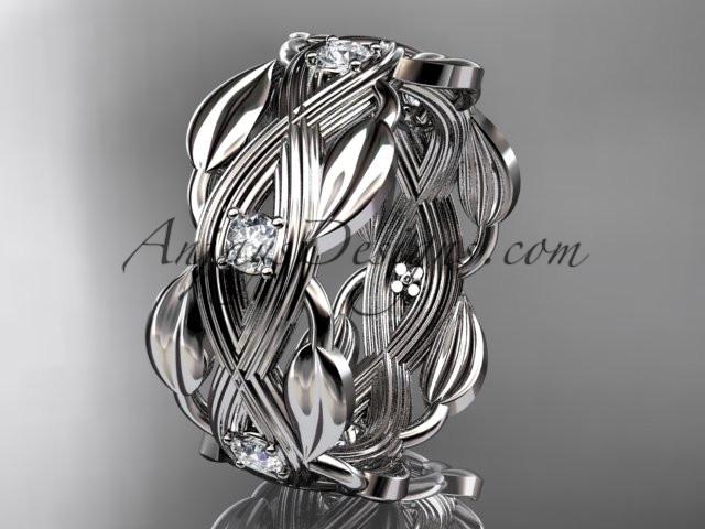 platinum leaf wedding ring, wedding band ADLR259B - AnjaysDesigns