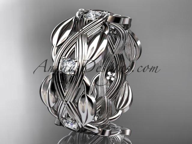 14kt white gold leaf wedding ring, wedding band ADLR259B - AnjaysDesigns