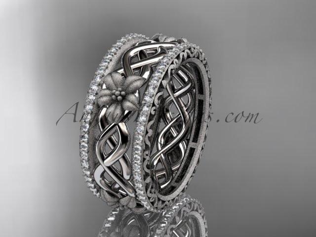14k white gold diamond flower wedding ring, engagement ring ADLR260 - AnjaysDesigns