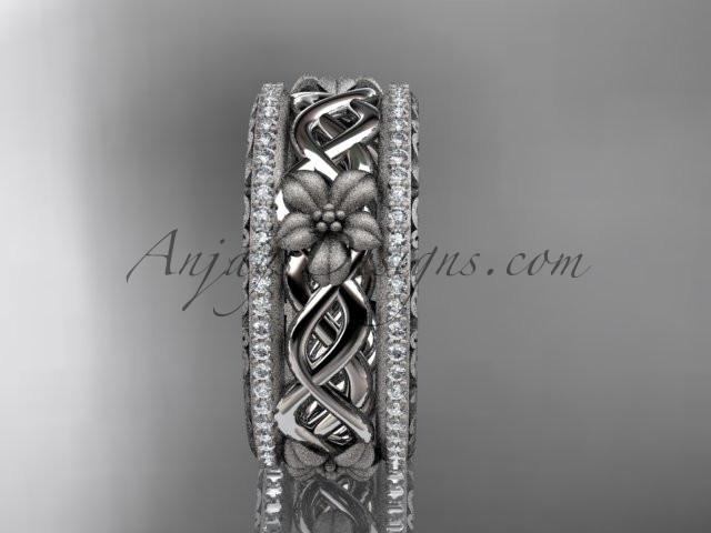 Platinum diamond flower wedding ring, engagement ring ADLR260 - AnjaysDesigns
