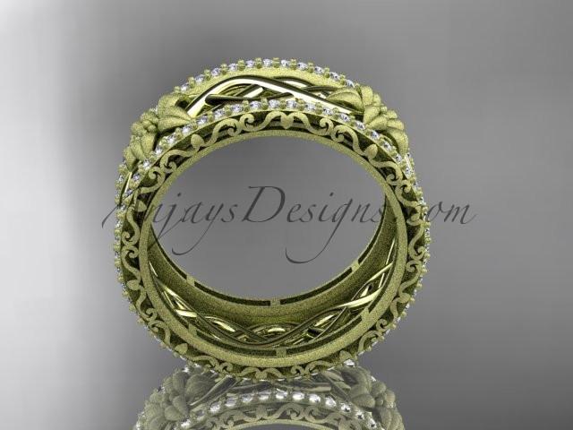 14k yellow gold diamond flower wedding ring, engagement ring ADLR260 - AnjaysDesigns