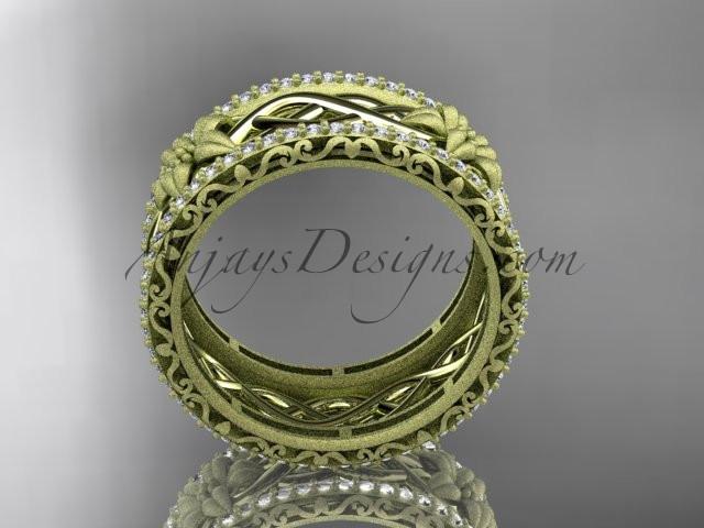 14k yellow gold diamond flower wedding ring, engagement ring ADLR260 - AnjaysDesigns