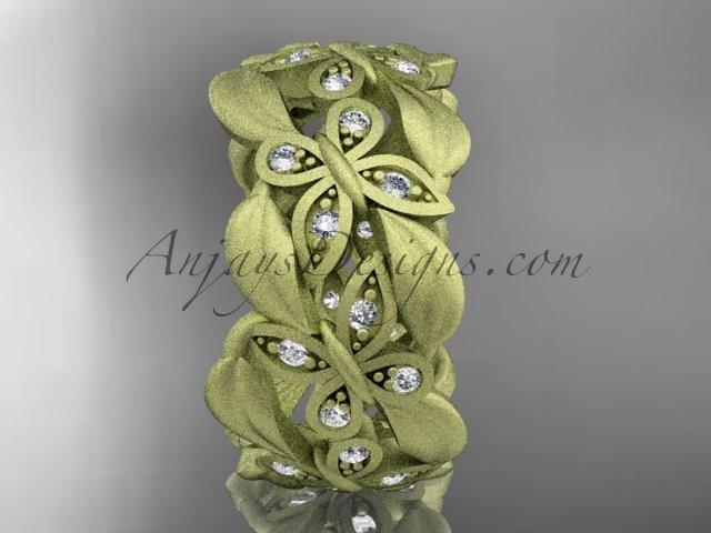14kt yellow gold diamond butterfly, leaf and vine wedding ring, engagement ring ADLR262 - AnjaysDesigns