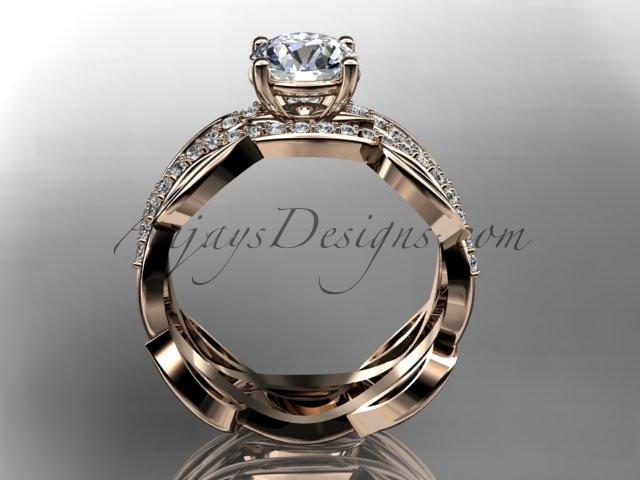 14kt rose gold diamond leaf and vine wedding set, engagement set ADLR264 - AnjaysDesigns