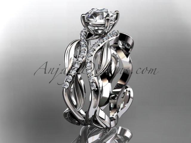 Platinum diamond leaf and vine wedding set, engagement set ADLR264 - AnjaysDesigns