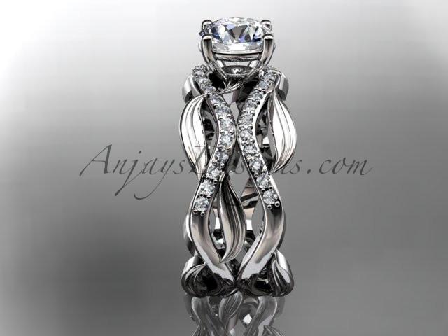 Platinum diamond leaf and vine wedding set, engagement set with a "Forever One" Moissanite center stone ADLR264S - AnjaysDesigns