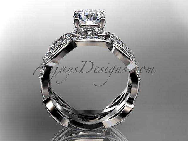 Platinum diamond leaf and vine wedding set, engagement set with a "Forever One" Moissanite center stone ADLR264S - AnjaysDesigns