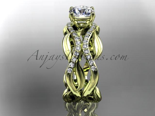 14kt yellow gold diamond leaf and vine wedding set, engagement set ADLR264 - AnjaysDesigns