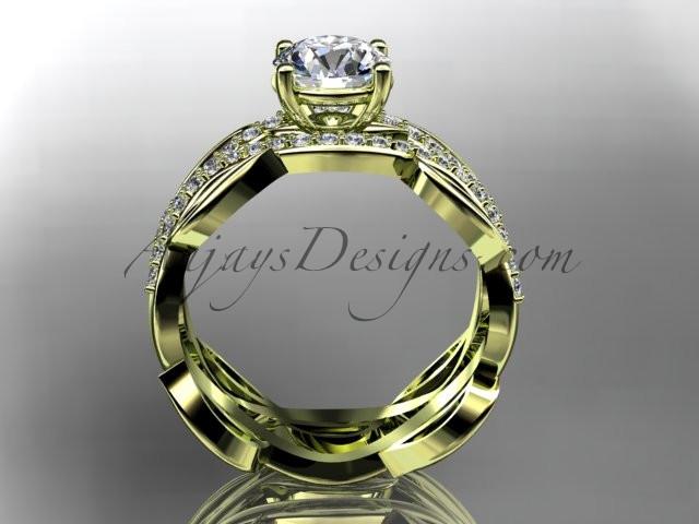 14kt yellow gold diamond leaf and vine wedding set, engagement set ADLR264 - AnjaysDesigns