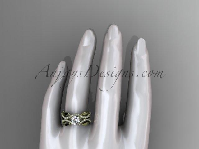 14kt yellow gold diamond leaf and vine wedding set, engagement set ADLR264 - AnjaysDesigns