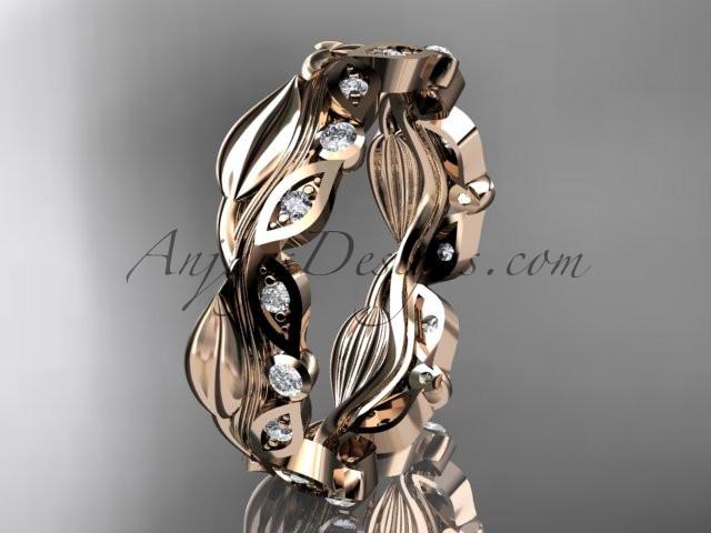 14kt rose gold diamond leaf and vine wedding ring, engagement ring, wedding band ADLR268 - AnjaysDesigns