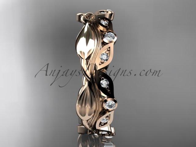 14kt rose gold diamond leaf and vine wedding ring, engagement ring, wedding band ADLR268 - AnjaysDesigns
