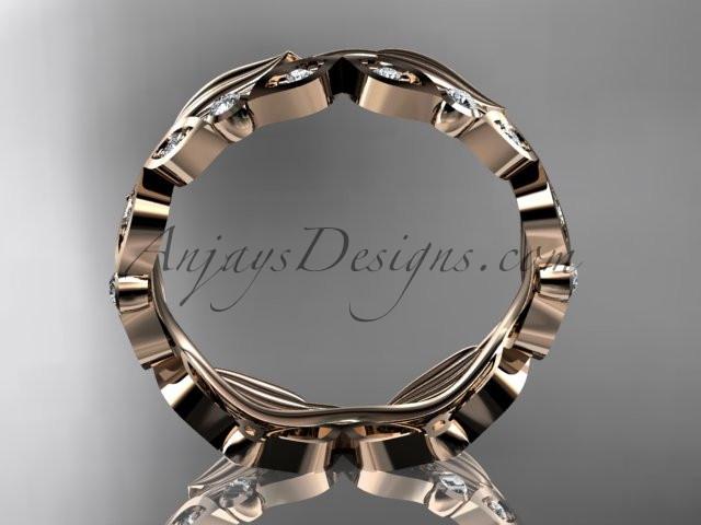 14kt rose gold diamond leaf and vine wedding ring, engagement ring, wedding band ADLR268 - AnjaysDesigns