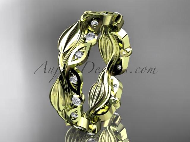 14kt yellow gold diamond leaf and vine wedding ring, engagement ring, wedding band ADLR268 - AnjaysDesigns