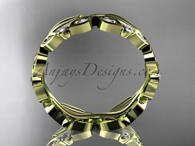 14kt yellow gold diamond leaf and vine wedding ring, engagement ring, wedding band ADLR268 - AnjaysDesigns