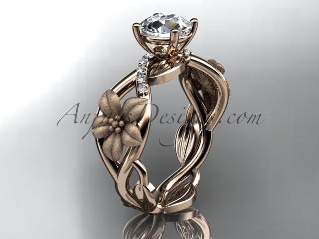 Unique 14kt rose gold diamond floral leaf and vine wedding ring, engagement ring ADLR270 - AnjaysDesigns