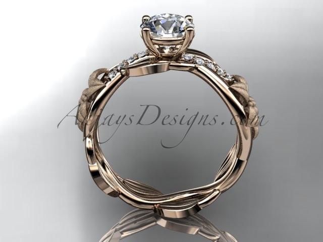 Unique 14kt rose gold diamond floral leaf and vine wedding ring, engagement ring with a "Forever One" Moissanite center stone ADLR270 - AnjaysDesigns