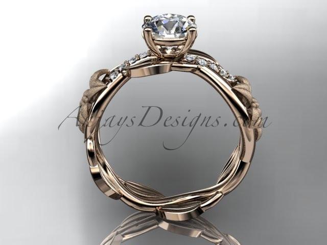 Unique 14kt rose gold diamond floral leaf and vine wedding ring, engagement ring ADLR270 - AnjaysDesigns