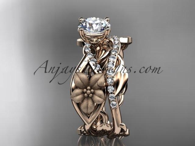 Unique 14kt rose gold floral diamond wedding ring, engagement set ADLR270S - AnjaysDesigns