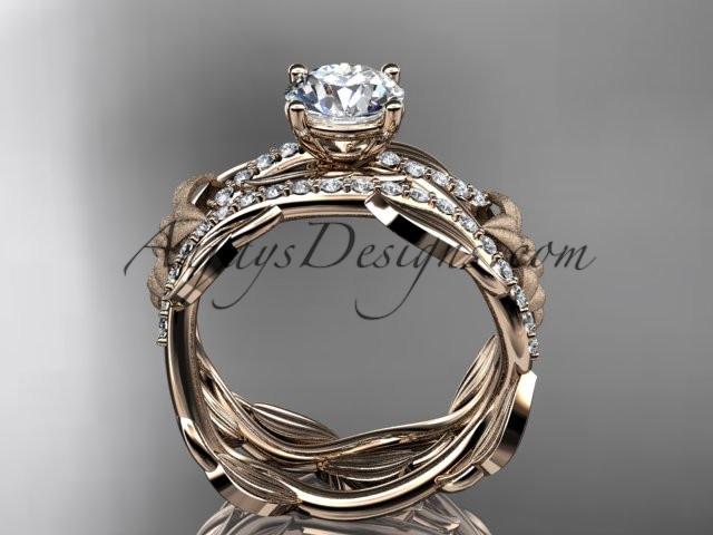 Unique 14kt rose gold floral diamond wedding ring, engagement set with a "Forever One" Moissanite center stone ADLR270S - AnjaysDesigns