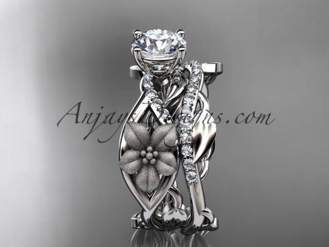 Unique platinum floral diamond wedding ring, engagement set ADLR270S - AnjaysDesigns