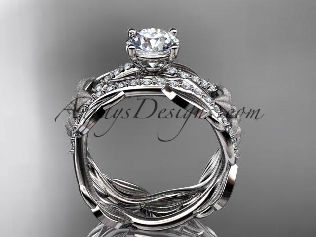 Unique platinum floral diamond wedding ring, engagement set with a "Forever One" Moissanite center stone ADLR270S - AnjaysDesigns