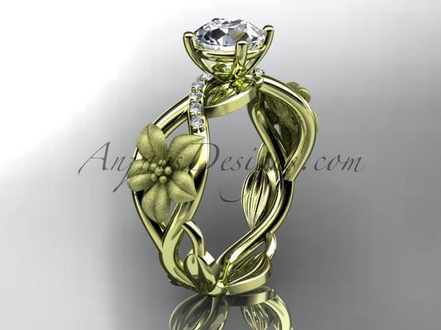 Unique 14kt yellow gold diamond floral leaf and vine wedding ring, engagement ring ADLR270 - AnjaysDesigns