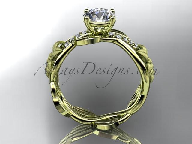 Unique 14kt yellow gold diamond floral leaf and vine wedding ring, engagement ring ADLR270 - AnjaysDesigns