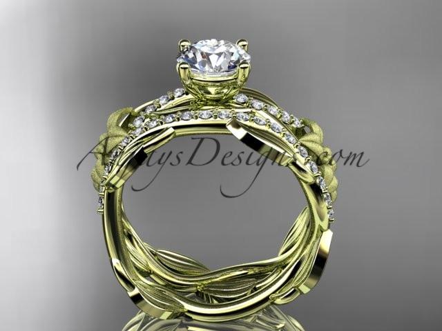 Unique 14kt yellow gold floral diamond wedding ring, engagement set with a "Forever One" Moissanite center stone ADLR270S - AnjaysDesigns
