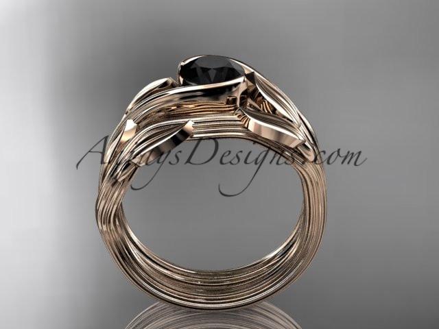 14kt rose gold leaf and vine wedding ring, engagement set with a Black Diamond center stone ADLR273S - AnjaysDesigns