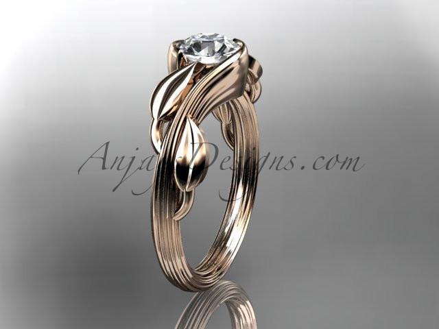 14kt rose gold leaf and vine wedding ring, engagement ring with a "Forever One" Moissanite center stone ADLR273 - AnjaysDesigns