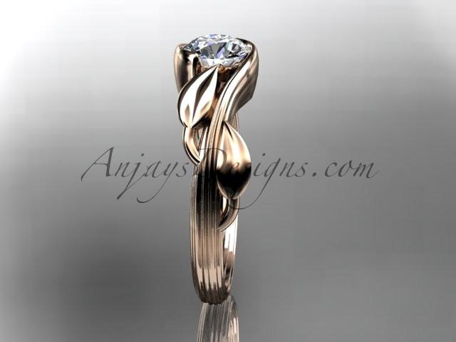 14kt rose gold leaf and vine wedding ring, engagement ring with a "Forever One" Moissanite center stone ADLR273 - AnjaysDesigns