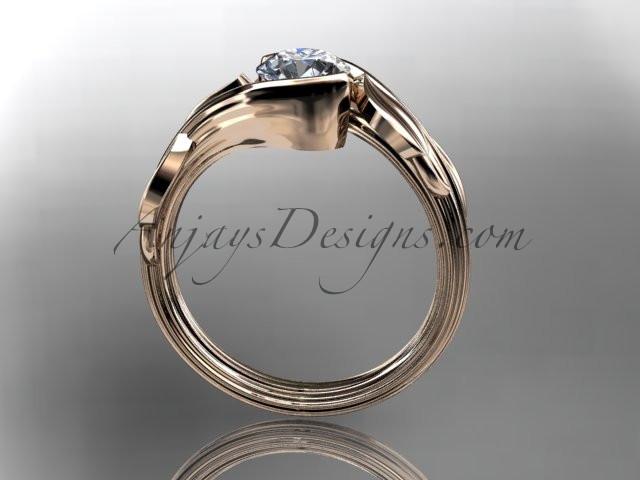14kt rose gold leaf and vine wedding ring, engagement ring with a "Forever One" Moissanite center stone ADLR273 - AnjaysDesigns