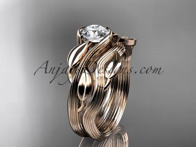 14kt rose gold leaf and vine wedding ring, engagement set with a "Forever One" Moissanite center stone ADLR273S - AnjaysDesigns