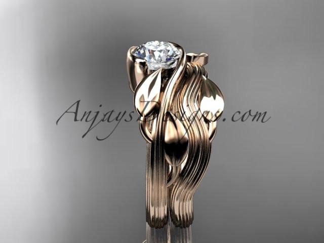 14kt rose gold leaf and vine wedding ring, engagement set with a "Forever One" Moissanite center stone ADLR273S - AnjaysDesigns