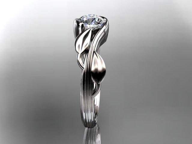 14kt white gold leaf and vine wedding ring, engagement ring ADLR273 - AnjaysDesigns