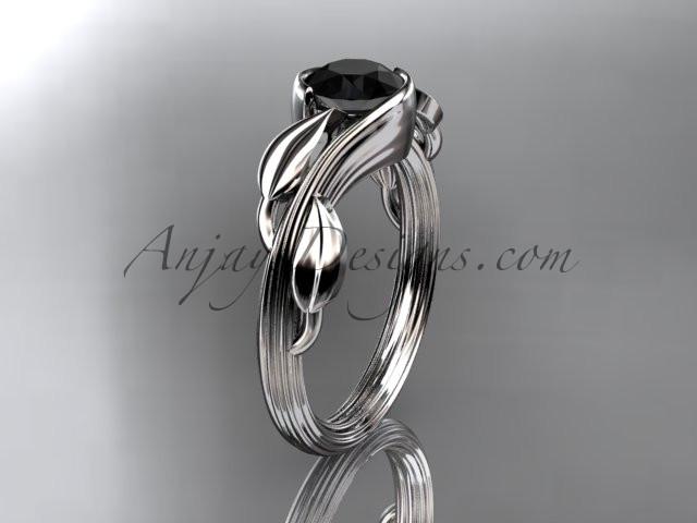 Platinum leaf and vine wedding ring, engagement ring with a Black Diamond center stone ADLR273 - AnjaysDesigns