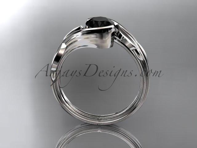 Platinum leaf and vine wedding ring, engagement ring with a Black Diamond center stone ADLR273 - AnjaysDesigns