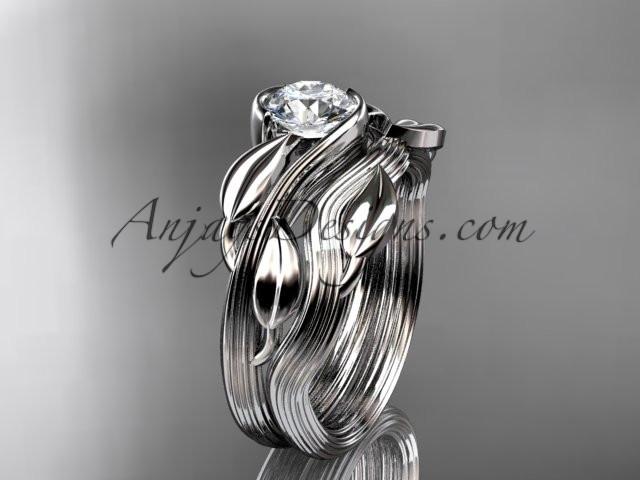platinum leaf and vine wedding ring, engagement set ADLR273S - AnjaysDesigns